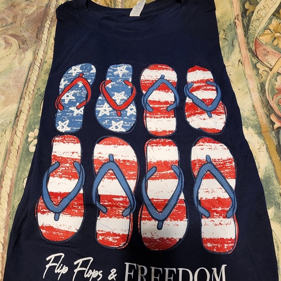 Filp Flop Patriotic Shirt-navy with red, white, and blue flip flops and letters - Picture 2 of 3